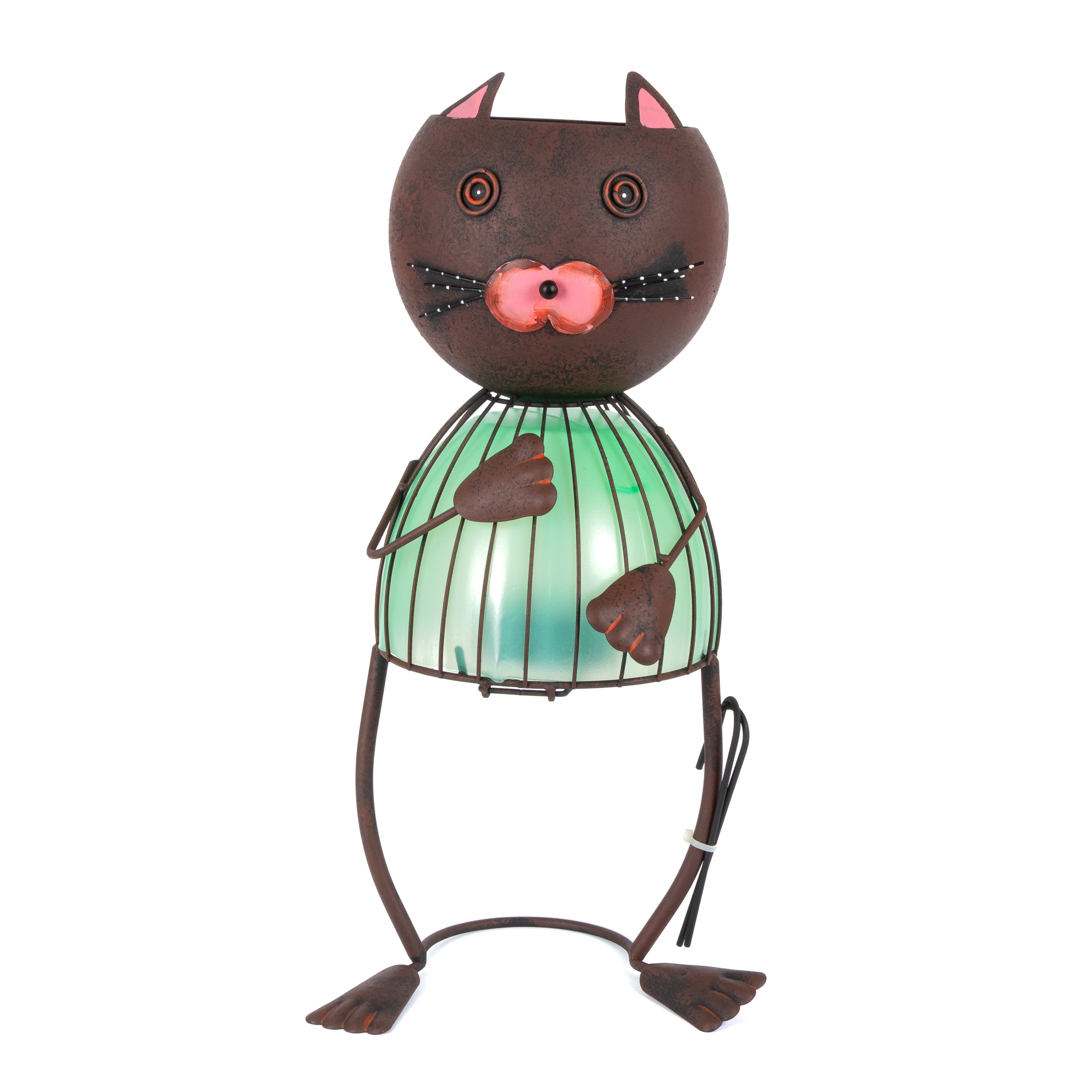 19.88 Inch Green Solar Garden Metal Cat Planter